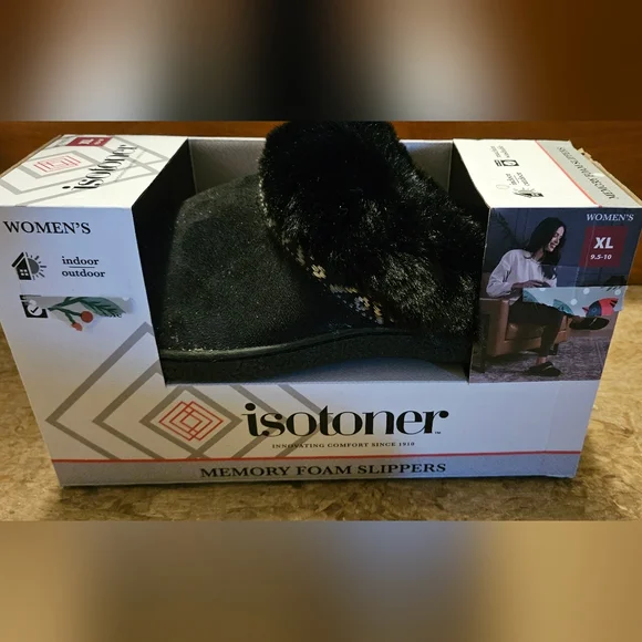Isotoner Black Indoor/Outdoor Slippers - Picture 1 of 4